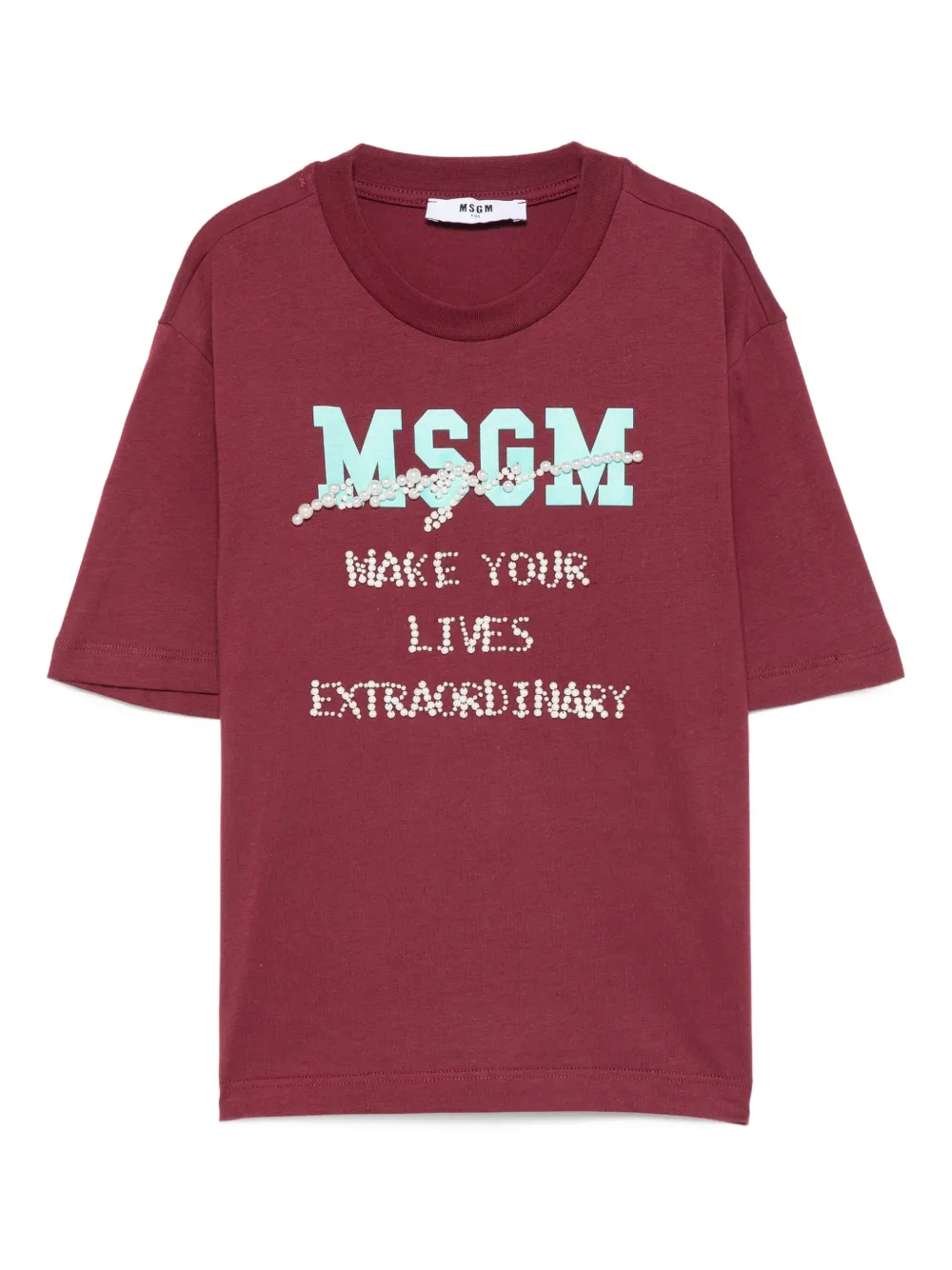 

Футболка, украшенная жемчугом MSGM Kids, красный