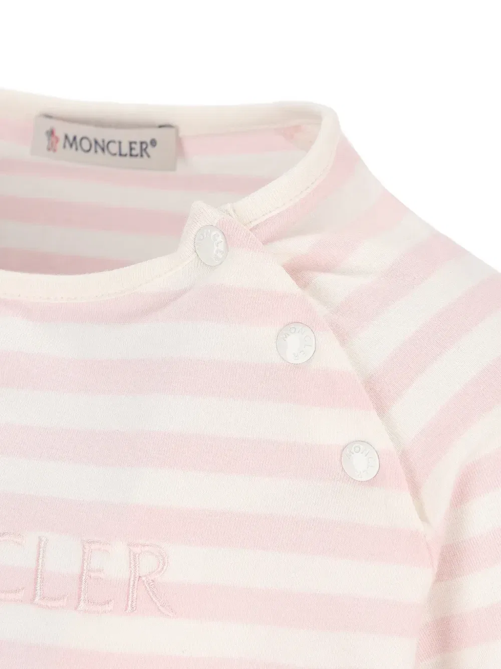 Полосатая футболка с вышитым логотипом Moncler Enfant, розовый — фото 4
