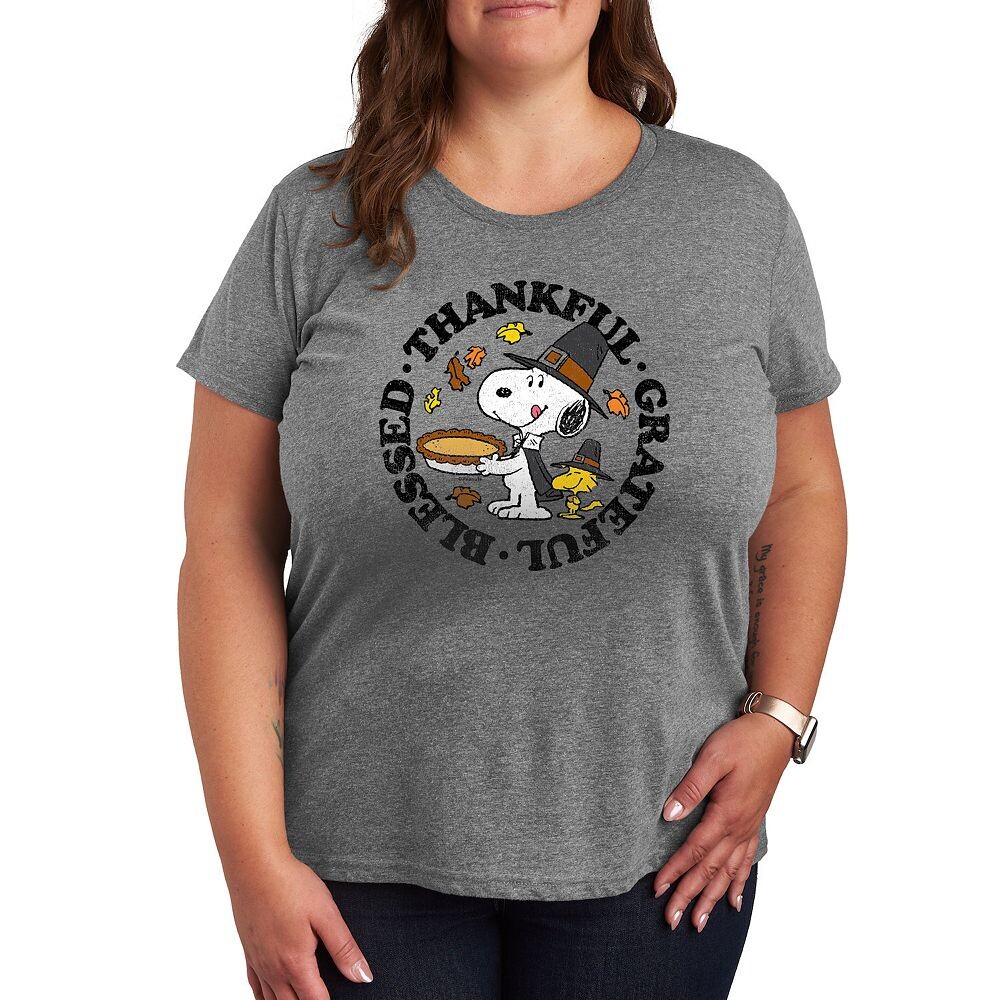 

Футболка с изображением благодарности Plus Peanuts Snoopy и Woodstock Licensed Character, цвет Heather Gray