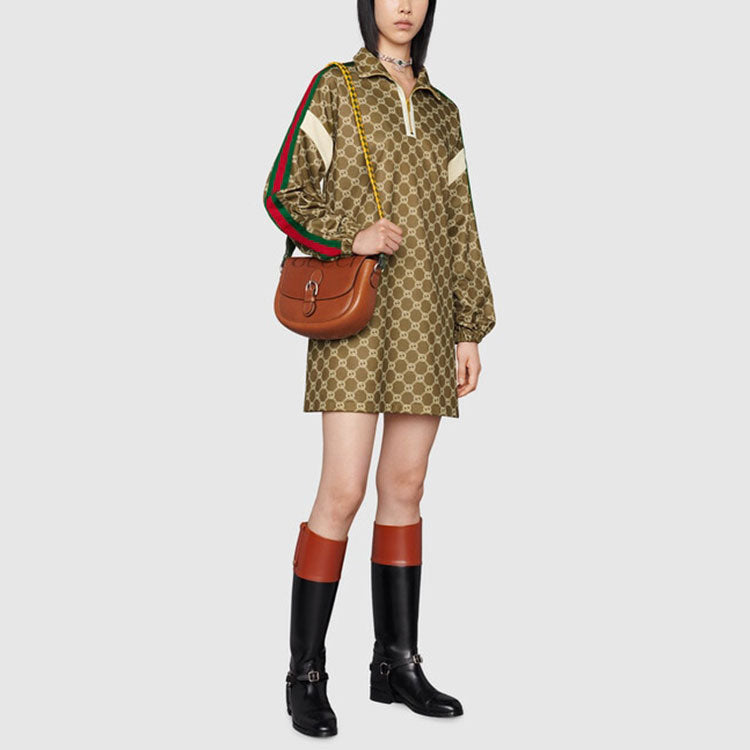 Платье (WMNS) Gucci Interlocking G technical jersey dress 'Olive green Ivory — фото 2