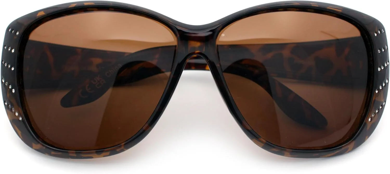 

SA106 Поляризованные женские солнцезащитные очки увеличенного размера "бабочка" с украшениями из страз, надеваемые поверх обычных очков, Tortoise - Brown