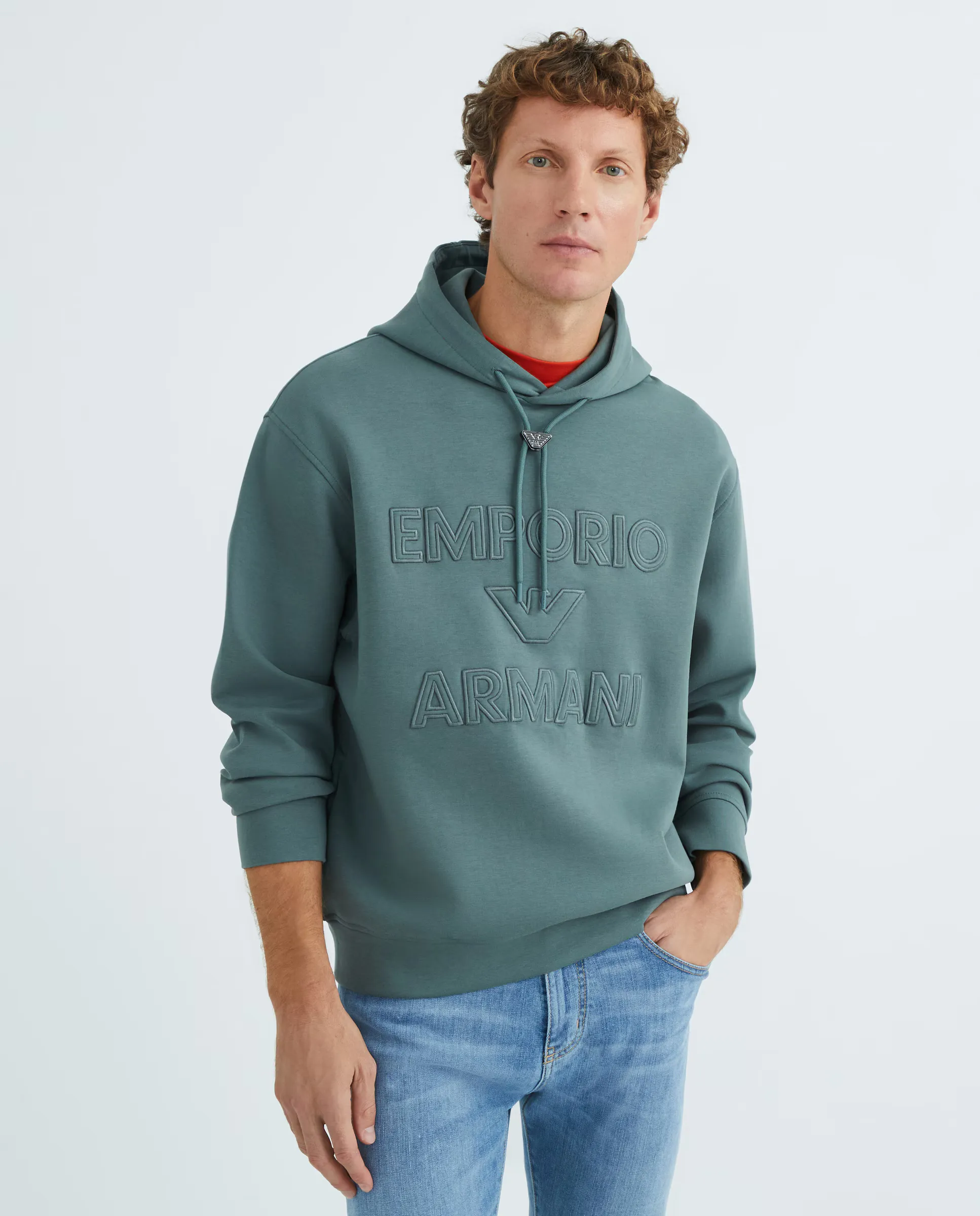 

Мужская толстовка с капюшоном и логотипом Emporio Armani, зеленый