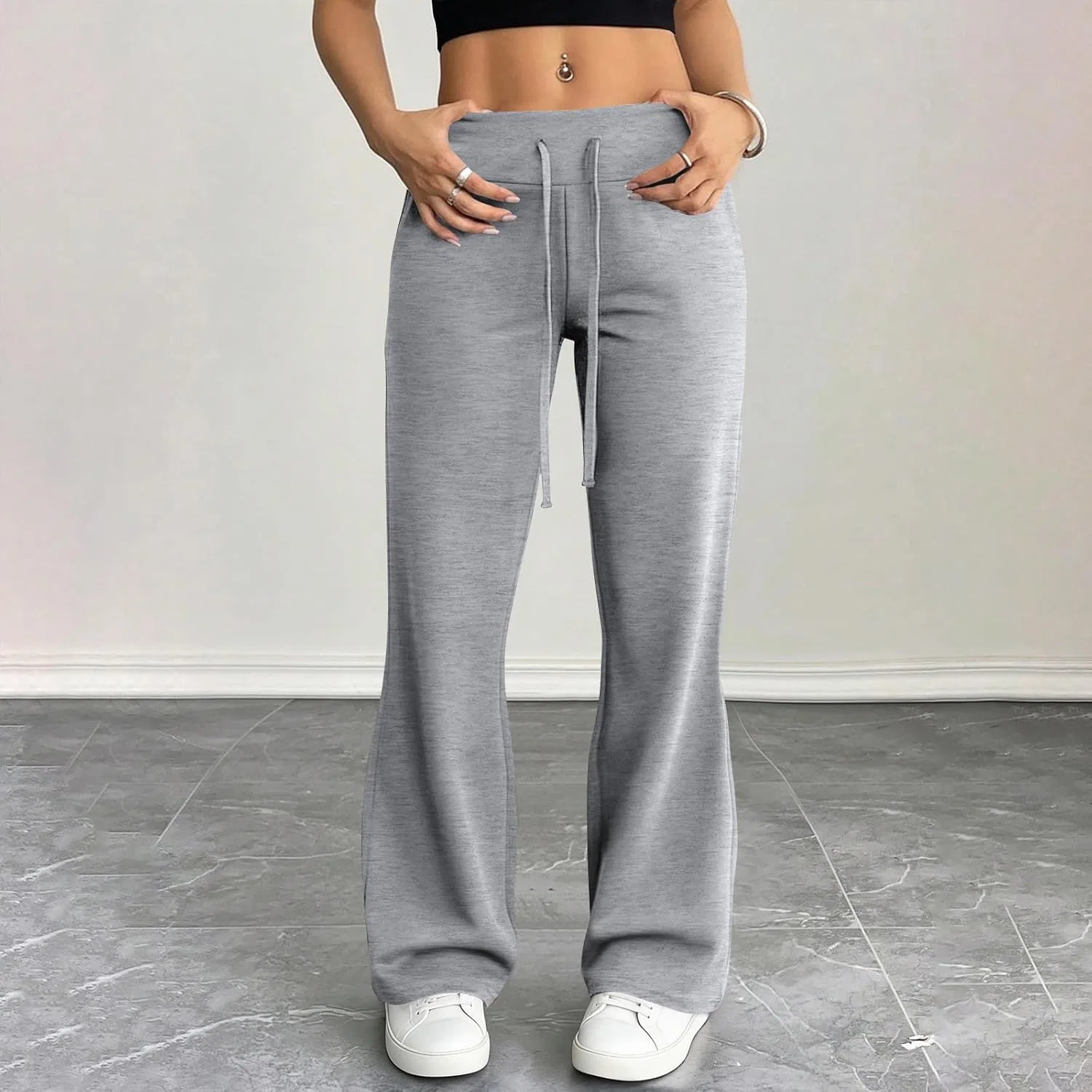 Леггинсы с широкими штанинами, бренд Generic, цвет A02 Light Gray — фото 3