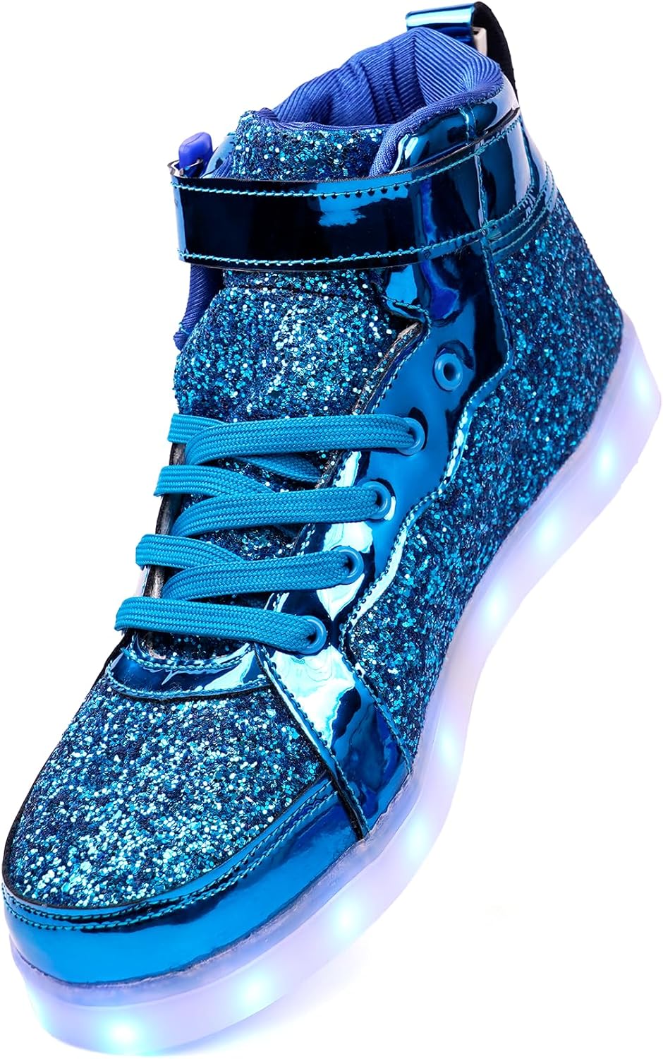 

Светящиеся кроссовки с глиттером на шнурках для мужчин и женщин, мигающие танцевальные туфли для Хэллоуина, Рождественской вечеринки с USB-зарядкой Pyyiqi, небесно-голубой