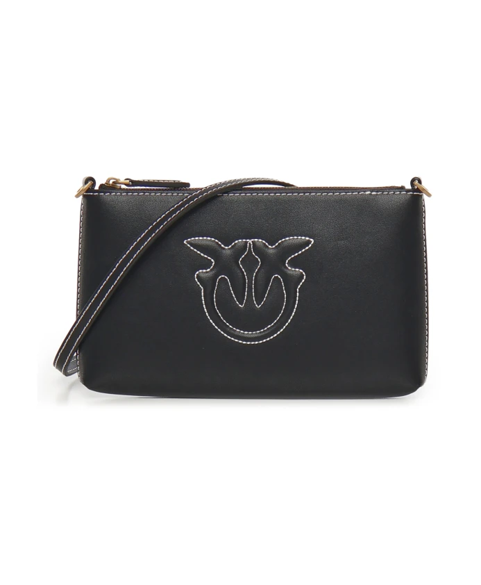 

Шелковистый кожаный кошелек, черный, с ремешком. Pinko, черный