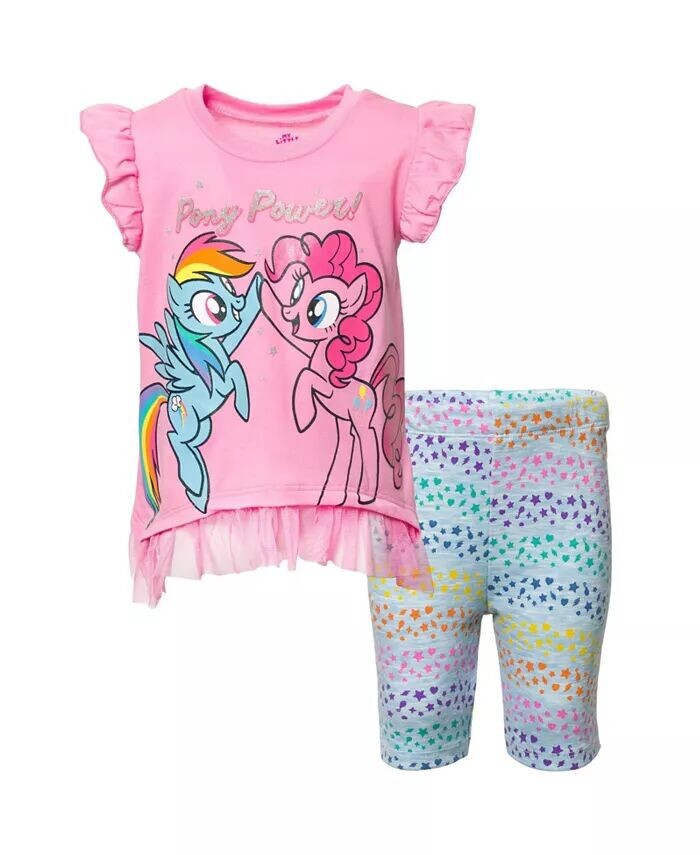

Комплект из футболки с короткими рукавами и велосипедок для девочек Little Girls My Pony My Little Pony, розовый