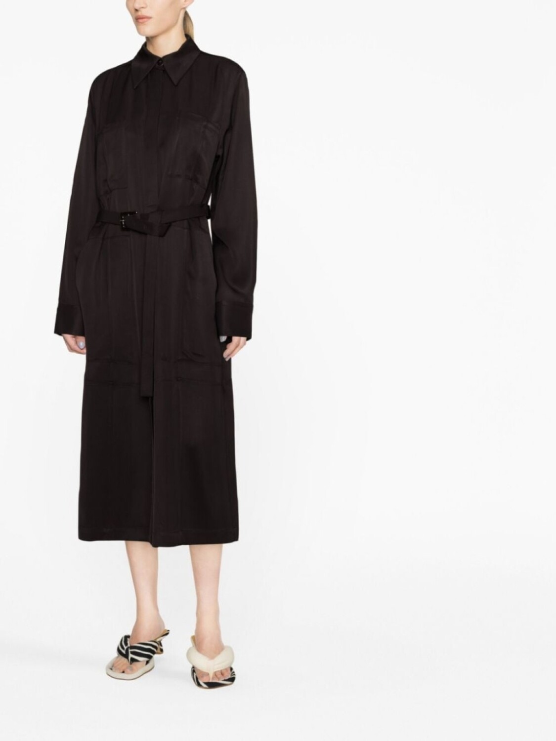 Jil Sander однобортное пальто с поясом, коричневый — фото 2