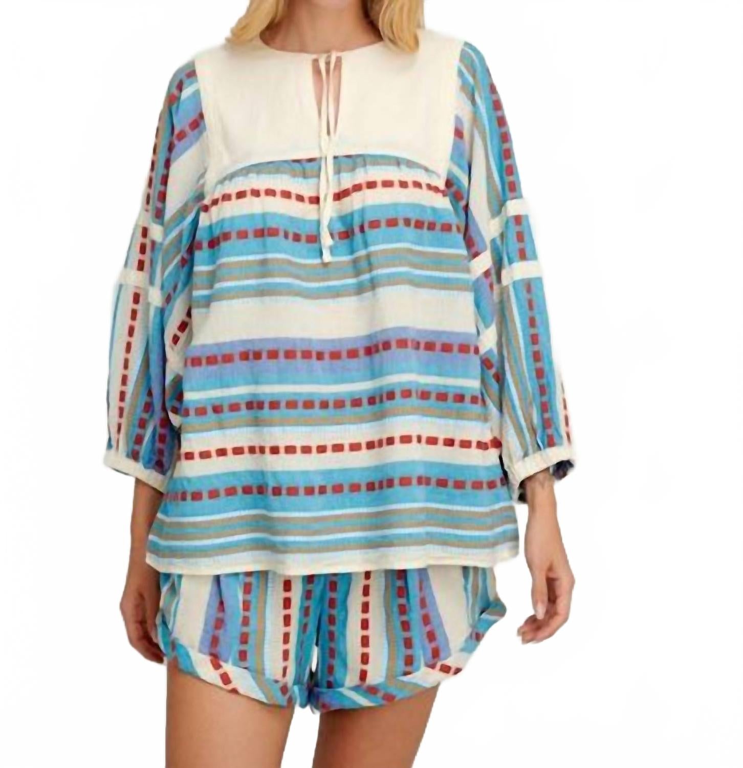 

Хлопковая рубашка Alonissos в синем цвете Pearl and Caviar