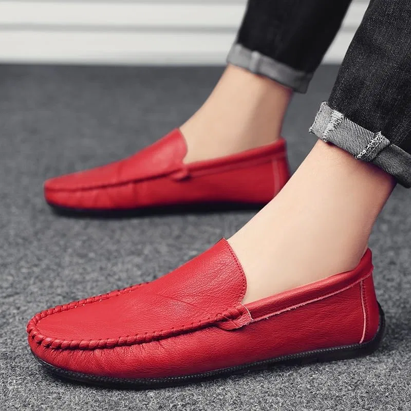 Лоферы кожаные Mens Loafers Round Toe, Красный SayfuR — фото 3