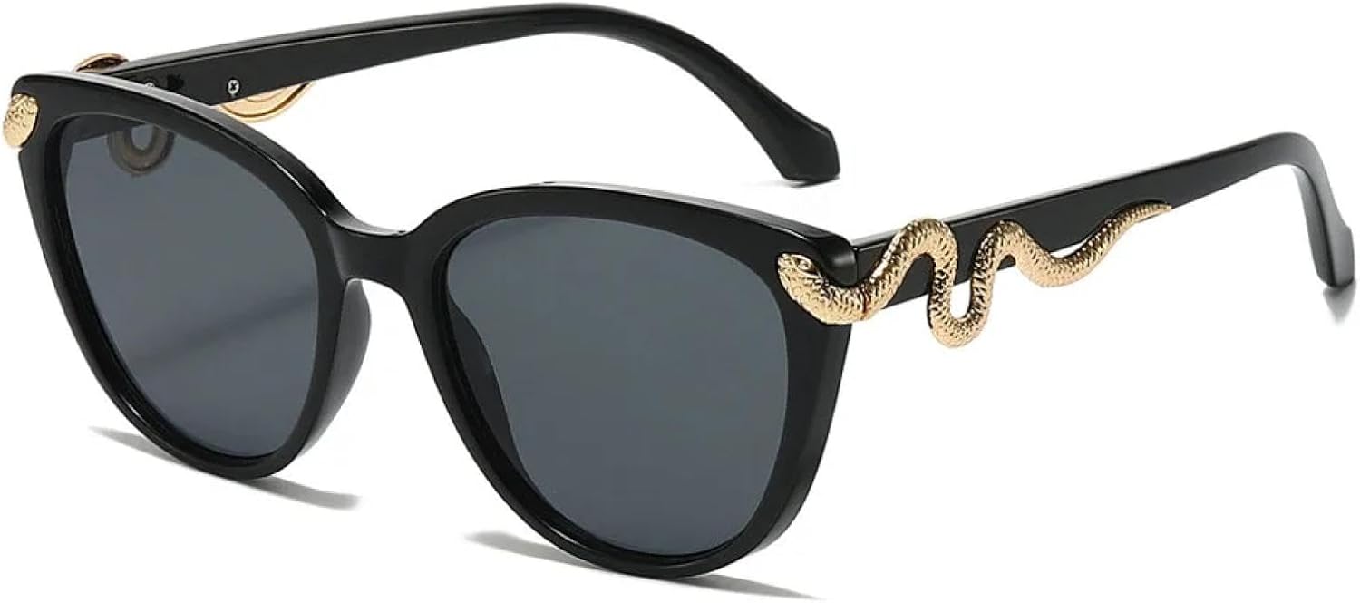

Винтажные солнцезащитные очки «Кошачий глаз» с золотистым змеиным принтом для женщин и мужчин в стиле панк, популярные и сексуальные, с защитой от УФ-излучения UV400 TYUVIVO, Black Black