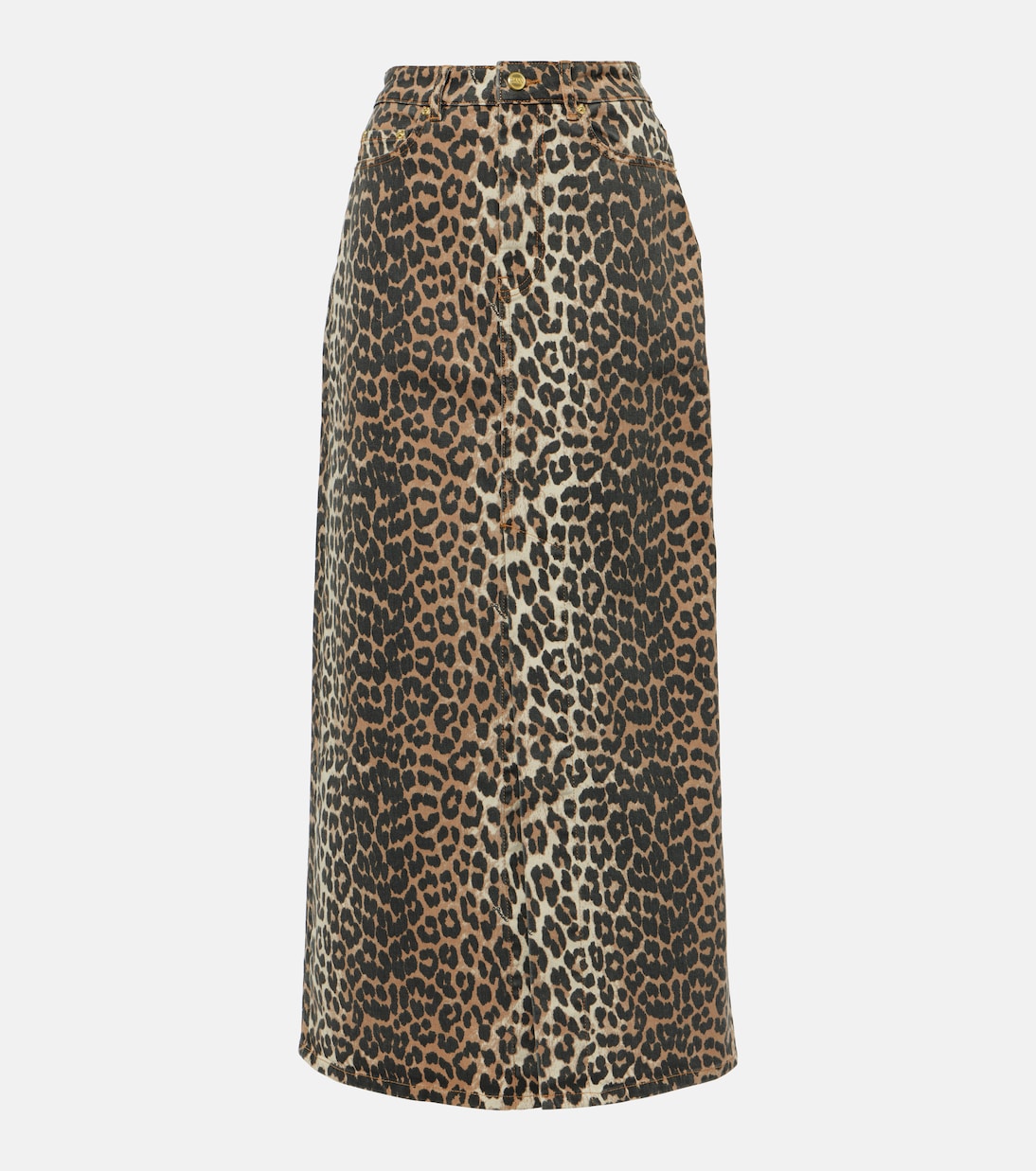 

Длинная джинсовая юбка с леопардовым принтом Ganni, Leopard