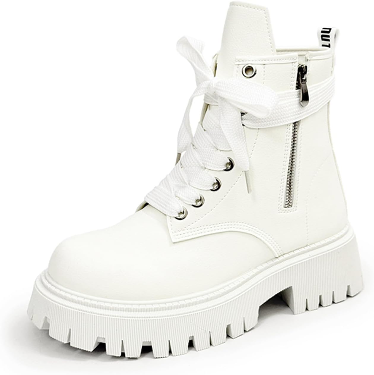 

Мужские кожаные ботинки на шнуровке до щиколотки с боковой молнией, массивным каблуком, круглым носком и рифленой подошвой. Мягкая и легкая обувь для повседневной носки, прогулок и уличного стиля Psieicwm, белый