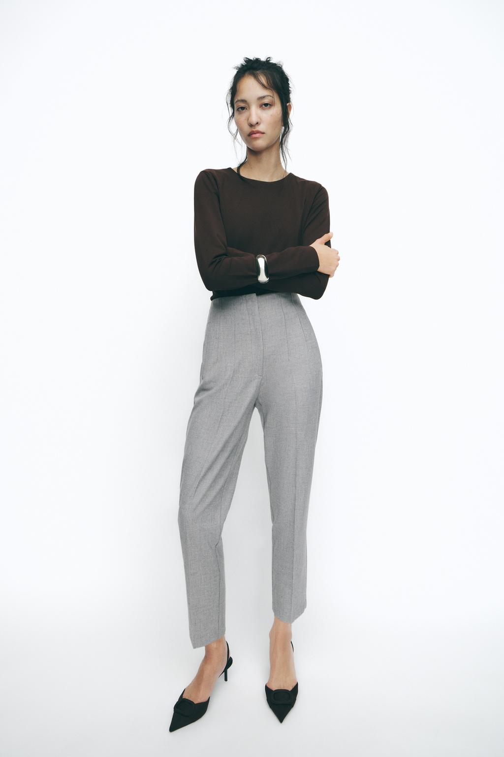 

Брюки с высокой талией ZARA, светло-серый