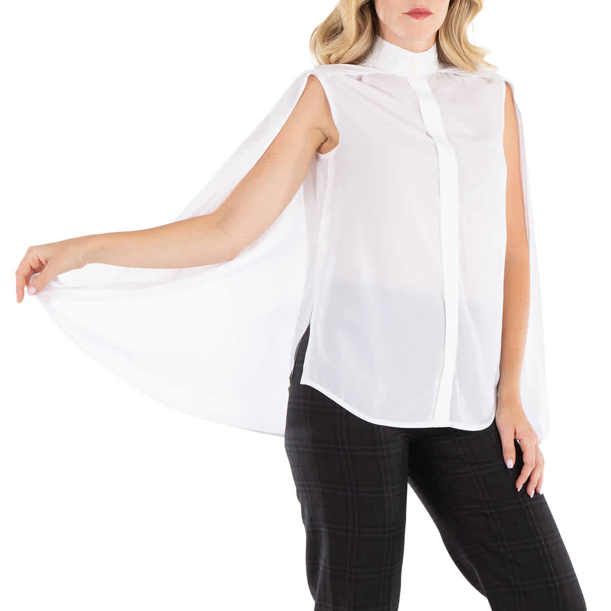 

Burberry Женская белая рубашка с деталями из лиоцелла и пелериной