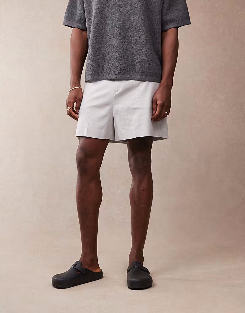 

Укороченные шорты-бермуды ASOS DESIGN из льняной смеси темно-светло-серого цвета