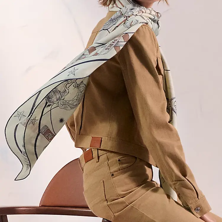 HERMES Шаль из кашемира и шелка бежевая, Beige — фото 3
