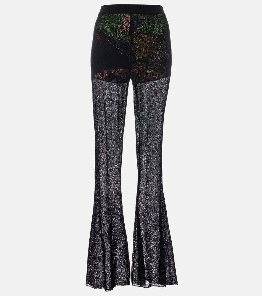 Хлопковые кружевные расклешенные брюки Etro, мультиколор