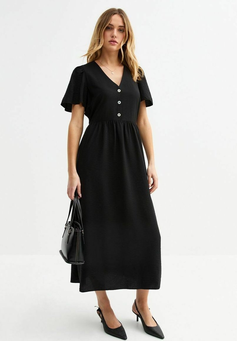 

Повседневное платье FLUTTER SLEEVE BUTTON FRONT MIDI New Look, черный