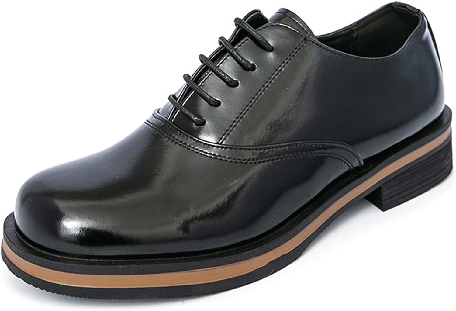 

Мужские кожаные оксфорды с квадратным носком на платформе, классические с шнуровкой, низкий каблук, деловые и повседневные формальные туфли Ptnoka, черный