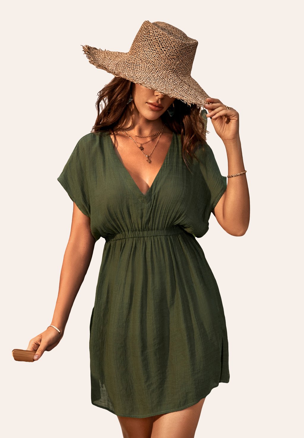 

Пляжный аксессуар Elastic Waist Smock Dress Cupshe, темно-зеленый