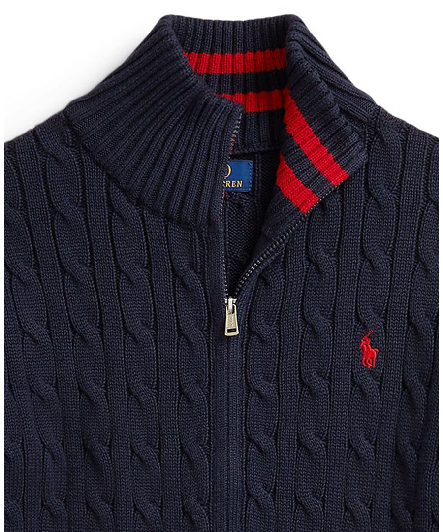 Детский хлопковый свитер крупной вязки на молнии, размер 8-20 Polo Ralph Lauren, Navy — фото 3