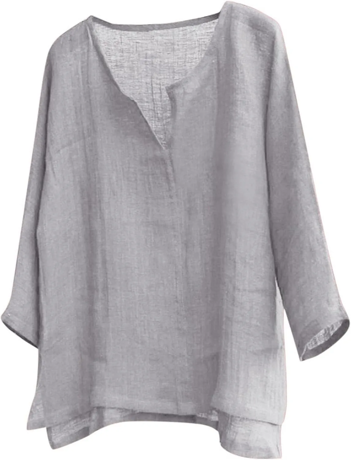 

Мужская льняная рубашка с длинным рукавом и V-образным вырезом HJINGSUN