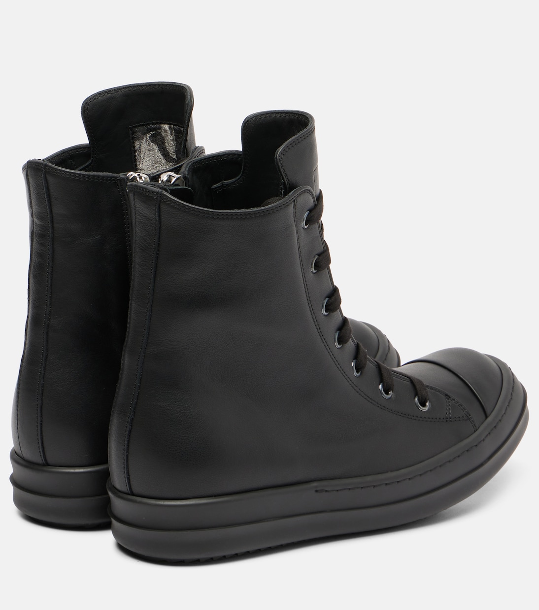 Высокие кожаные кроссовки High Top Sneaks Rick Owens, All Black — фото 2