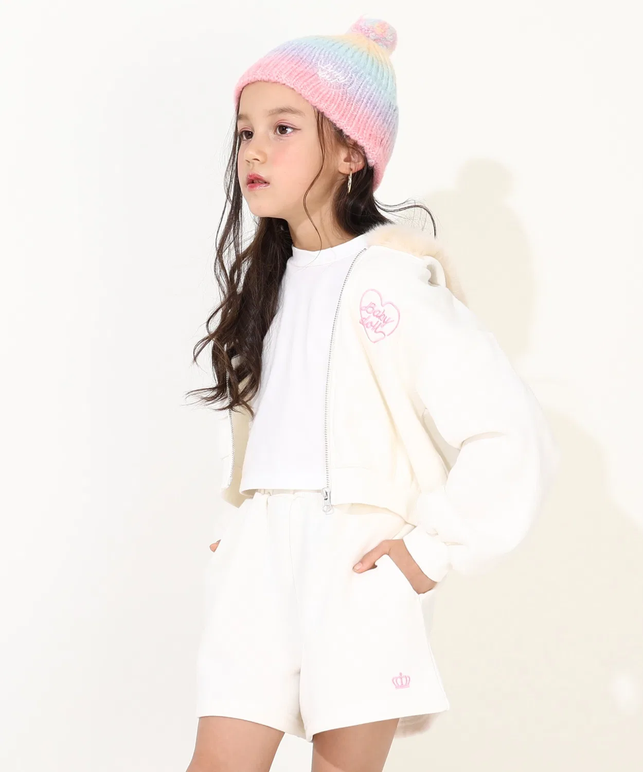Детский костюм из флиса с мехом BABYDOLL, куртка и шорты, офф-белый