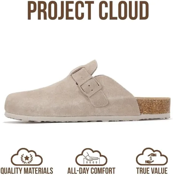 Мужские сабо Project Cloud - 100% натуральная кожа полного зерна, с мягкой подошвой из памяти формы и поддержкой свода стопы, натуральная пробковая стелька - нескользящие домашние тапочки для мужчин (Бруклин), темно-серый — фото 2