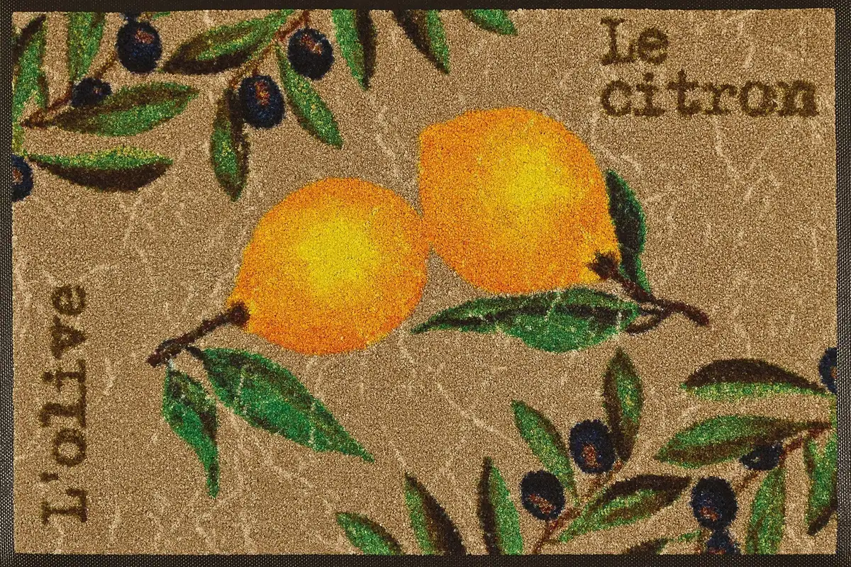

Коврик стирка+сушка от Kleen-Tex "Le Citron", прямоугольный, грязеулавливающий коврик, мотив оливково-лимонного цвета, нескользящий, можно стирать Wash+dry by Kleen-Tex 50х75 см, бежевый/желтый