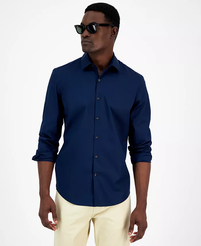 

Мужская классическая рубашка Modern Classic-Fit Stretch Solid Button-Down Alfani, синий