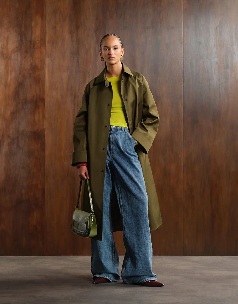 

Длинный тренч ASOS DESIGN цвета хаки