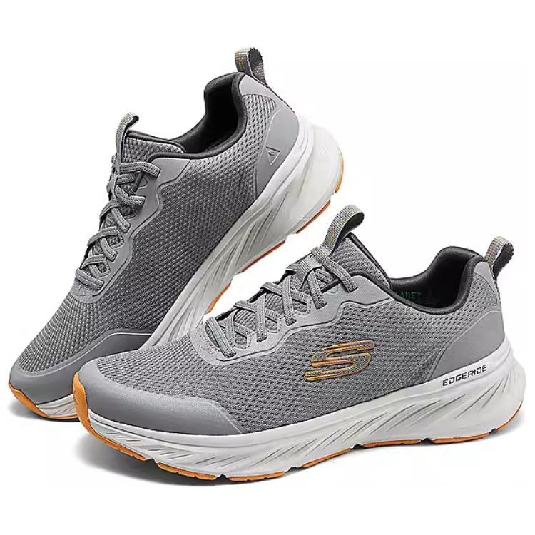 Спортивные низкие кеды для бега мужские серо-оранжевые Skechers — фото 3