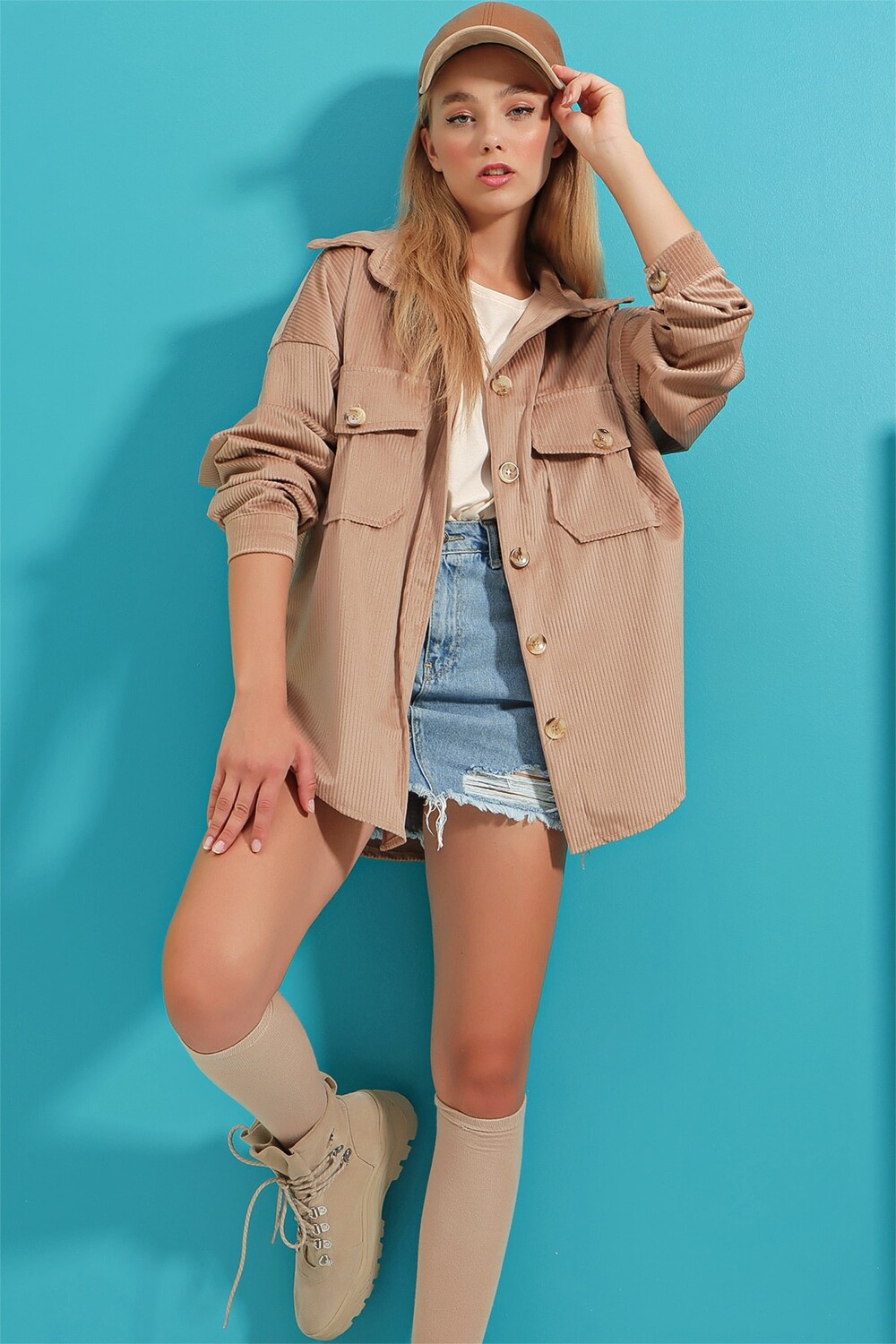 

Рубашка - Бежевая - Oversize Trend Alaçatı Stili, бежевый
