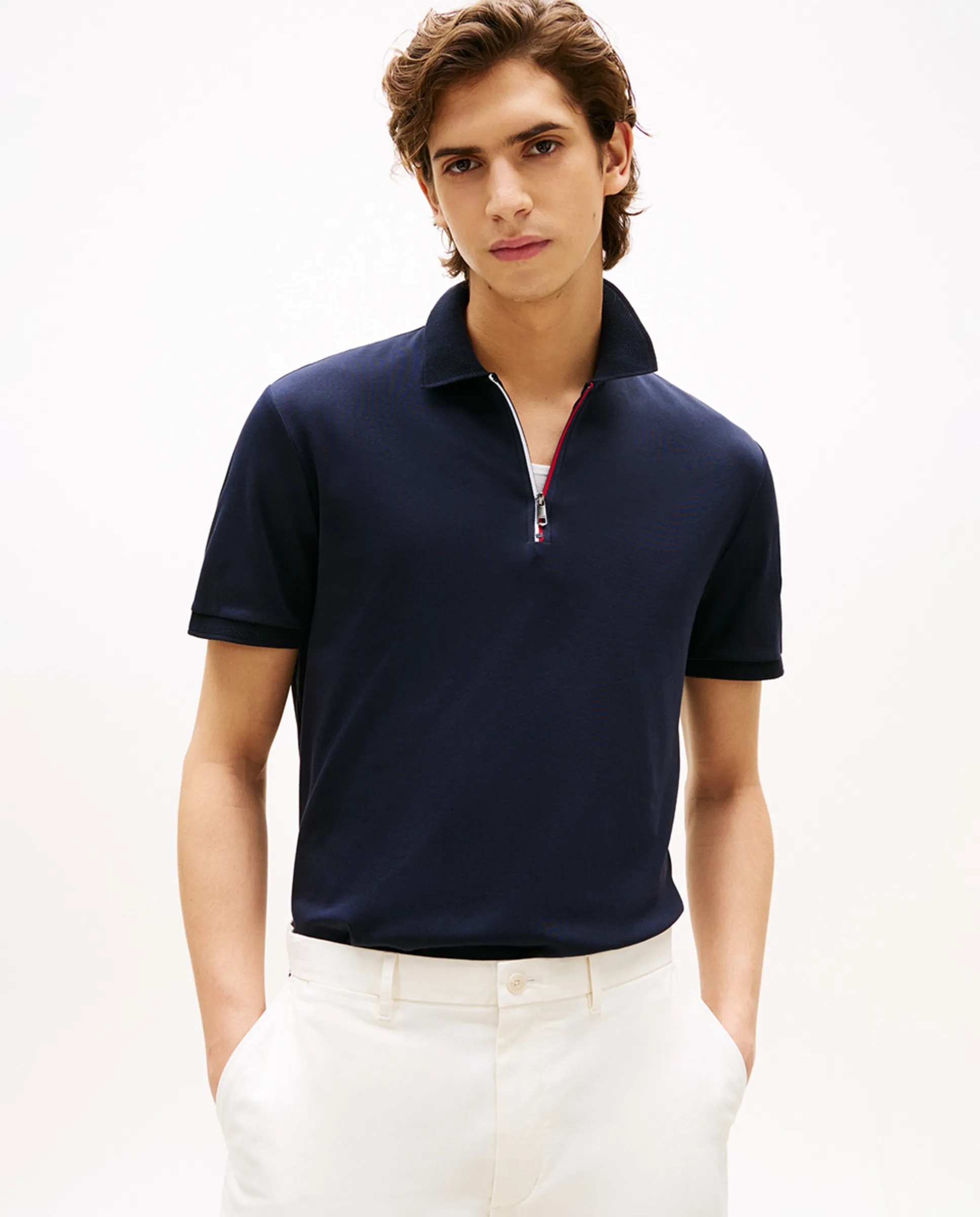 

Мужская однотонная поло с коротким рукавом Tommy Hilfiger, темно-синий