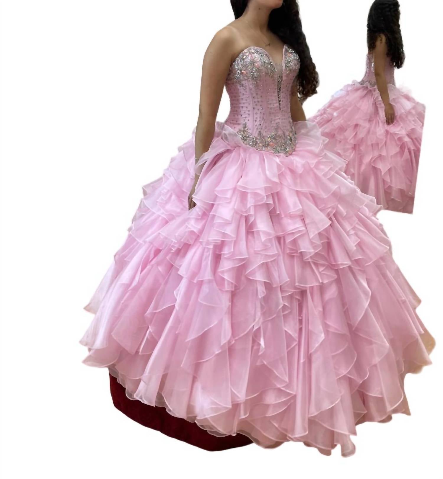 

Платье Quinceañera с цветочным акцентом и бусинами в нежно-розовом цвете Mary's Bridal
