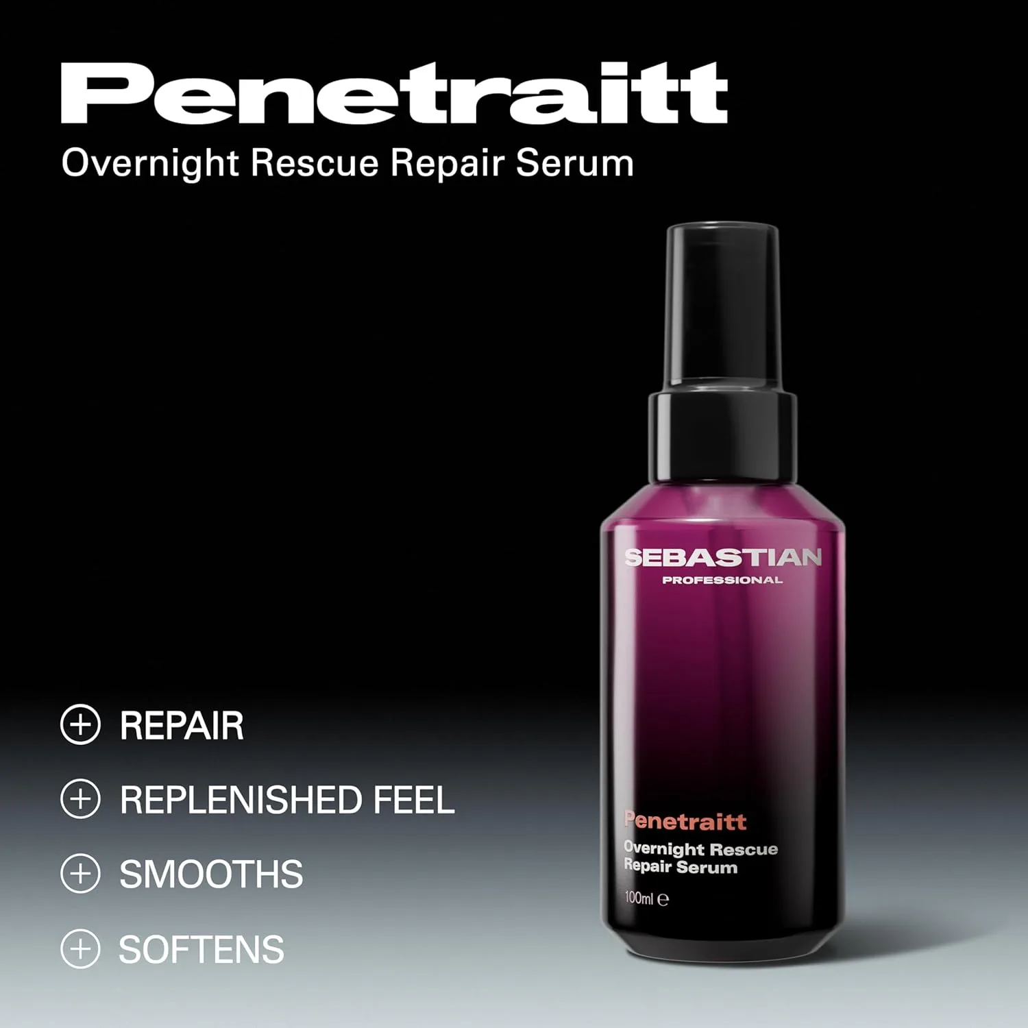 Sebastian Professional Penetraitt Overnight Rescue Repair Serum с гиалуроновой кислотой и ниацинамидом, увлажняющий несмываемый уход для сухих и поврежденных волос, 97 мл — фото 3
