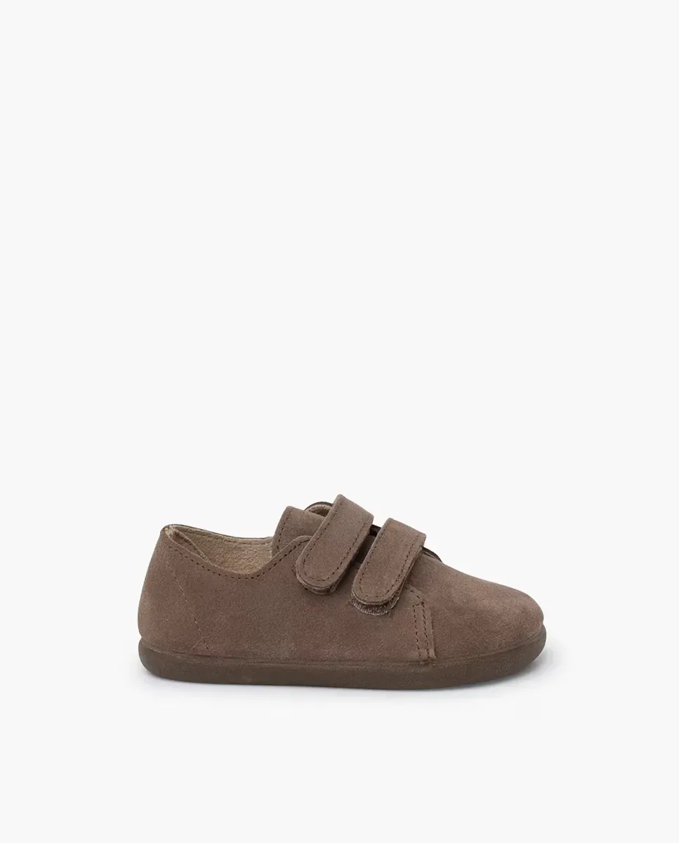 Детские кожаные сандалии barefoot из замши с двойной застежкой Pisamonas, Topo