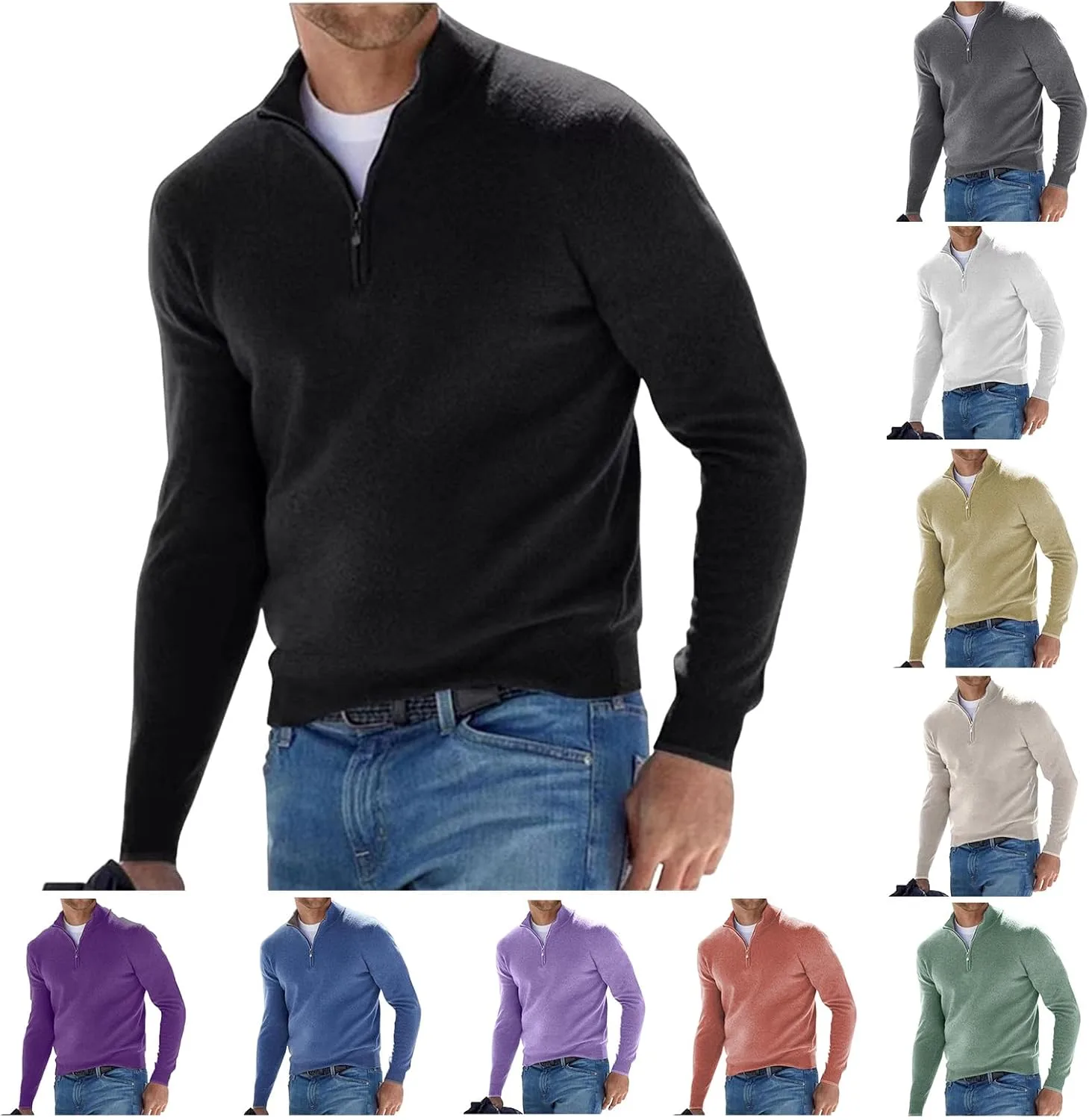 Мужской свитер с молнией на четверть, длинный рукав, slim fit — фото 2