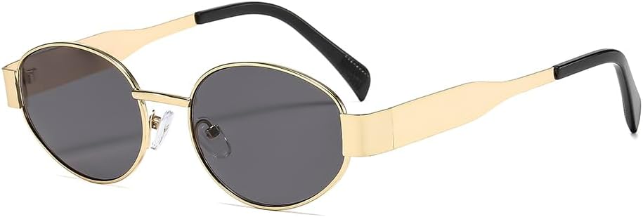 

Ретро овальные солнцезащитные очки для женщин и мужчин в стиле 90-х, модные солнцезащитные очки в золотой металлической оправе, маленькие круглые классические очки ISIUINN, Gold Grey