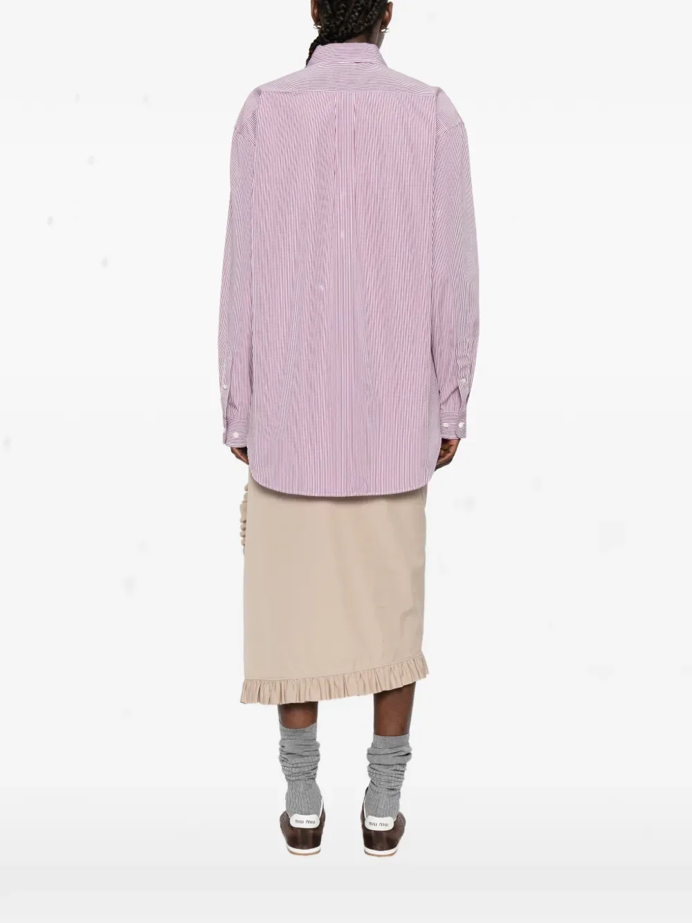 Полосатая рубашка на пуговицах MIU MIU, красный — фото 4