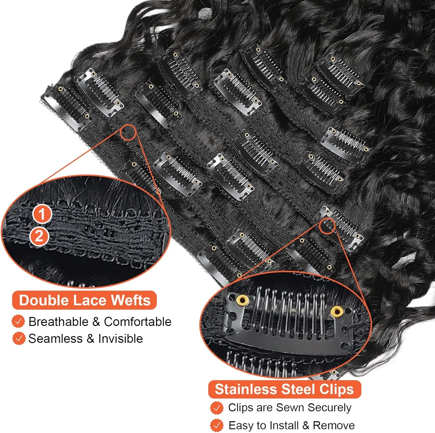 Накладные волосы Deep Curly на заколках, 8 шт., 120 г от Doren Doren, Deep Curly — фото 4