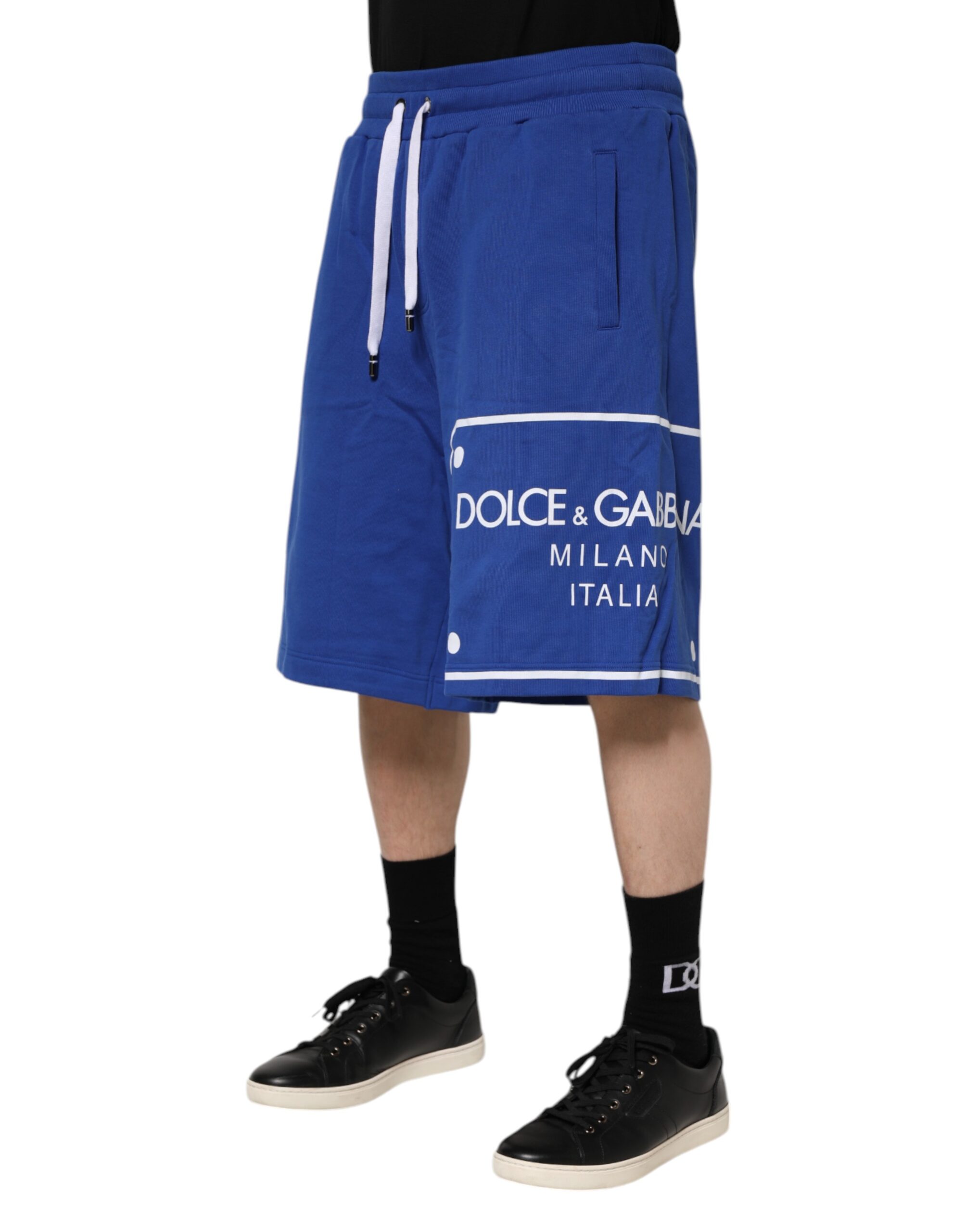 Синие хлопковые шорты-бермуды с логотипом Dolce & Gabbana, синий — фото 2