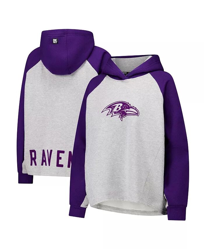 

Женская серо-фиолетовая укороченная толстовка с капюшоном Baltimore Ravens Joy с рукавами реглан DKNY