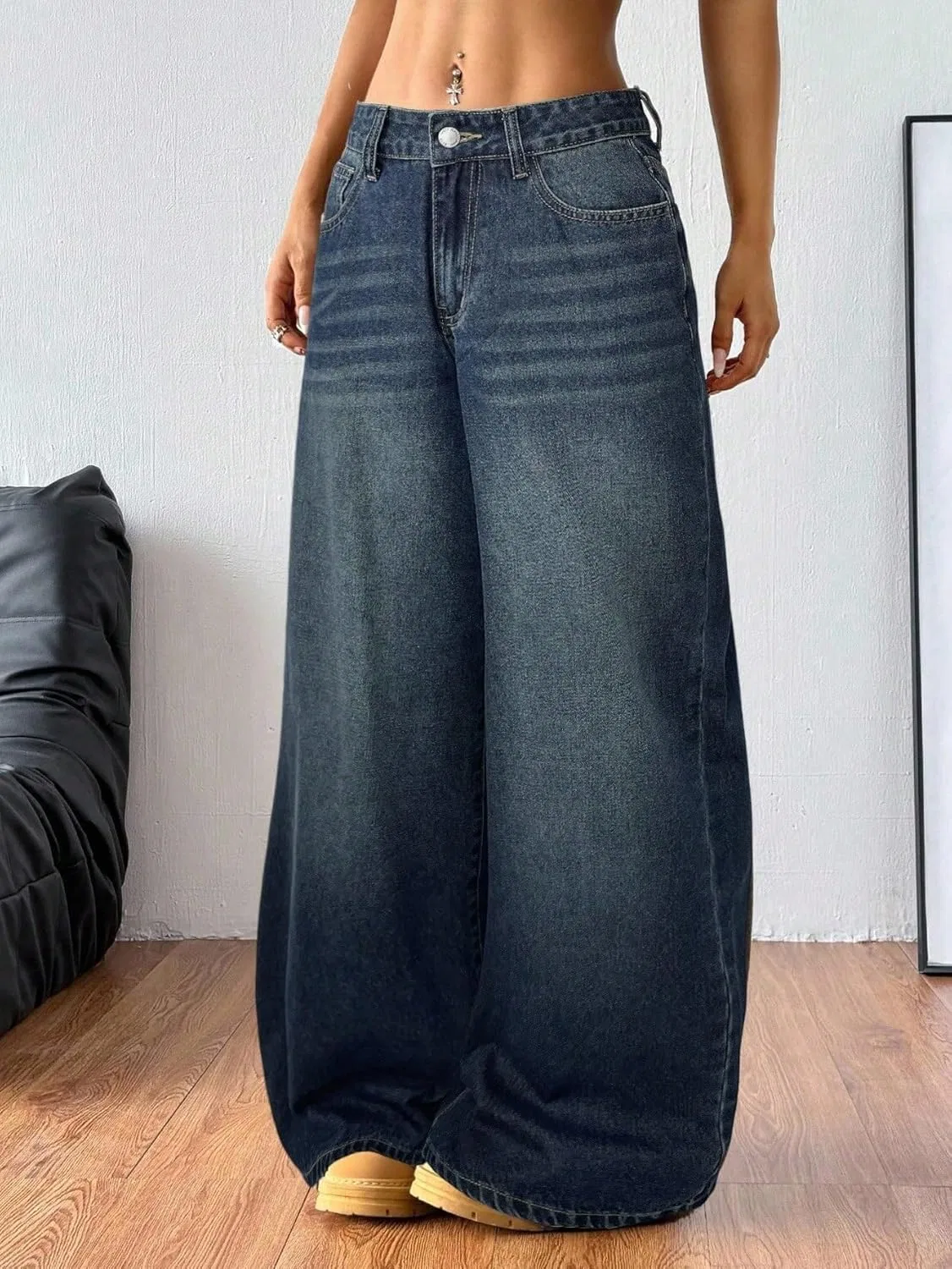 Джинсы свободные Baggy Jeans, темная стирка — фото 3