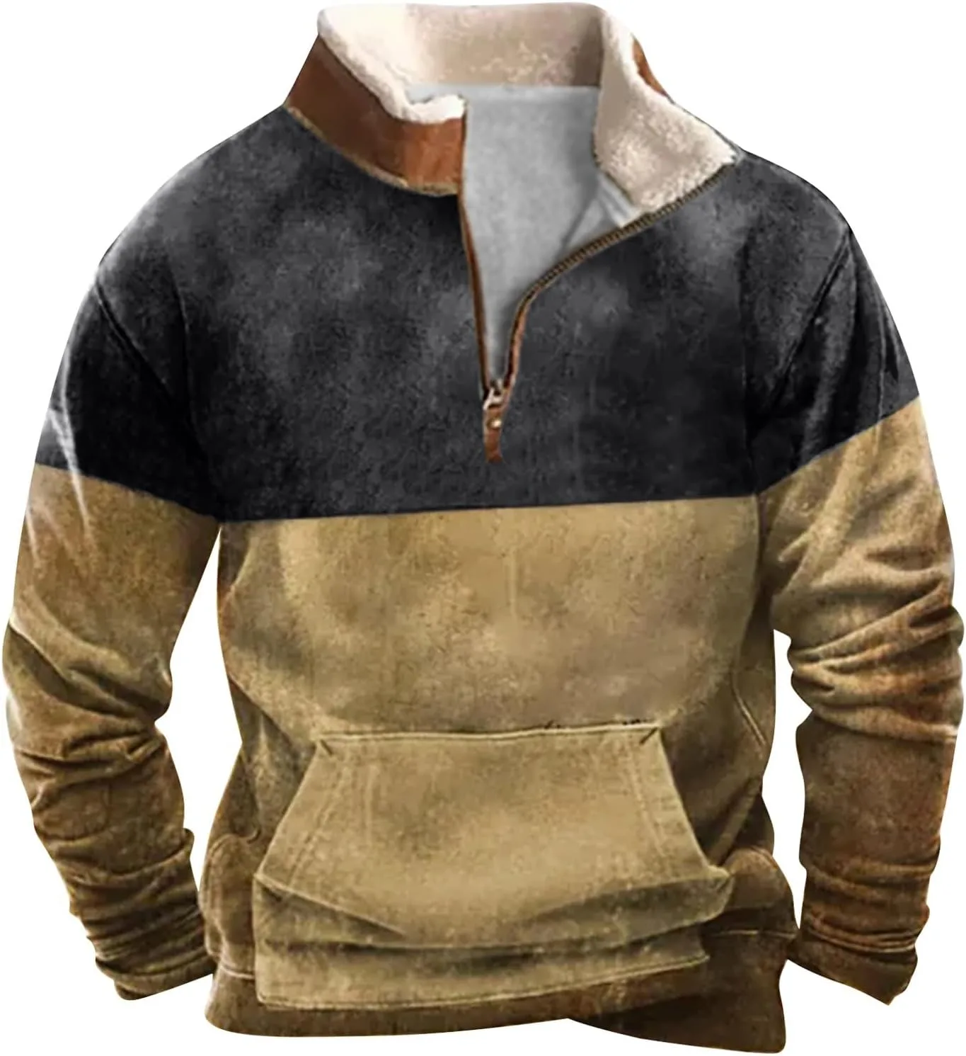 

Мужская толстовка с четвертью молнии Sherpa 2026, теплый свитер с воротником стойкой и принтом Cowboy