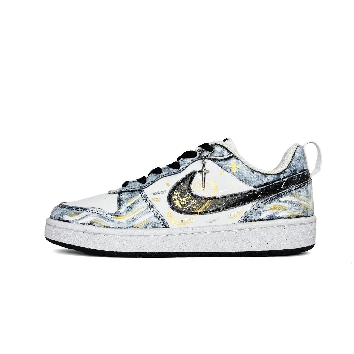 Nike Обувь Court Borough Silver Moon Galaxy в стиле преппи с граффити, из премиальной искусственной кожи