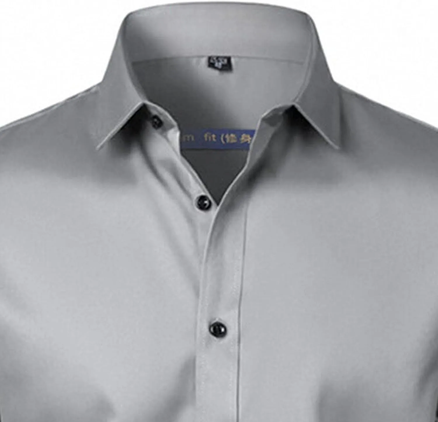 Мужская рубашка с коротким рукавом на пуговицах Slim Fit для офиса и повседневного стиля Generic, серый — фото 3