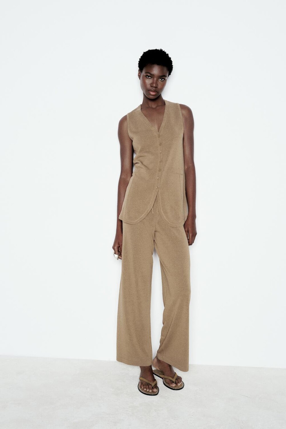 

Трикотажные брюки широкие ноги ZARA, норковый мергель