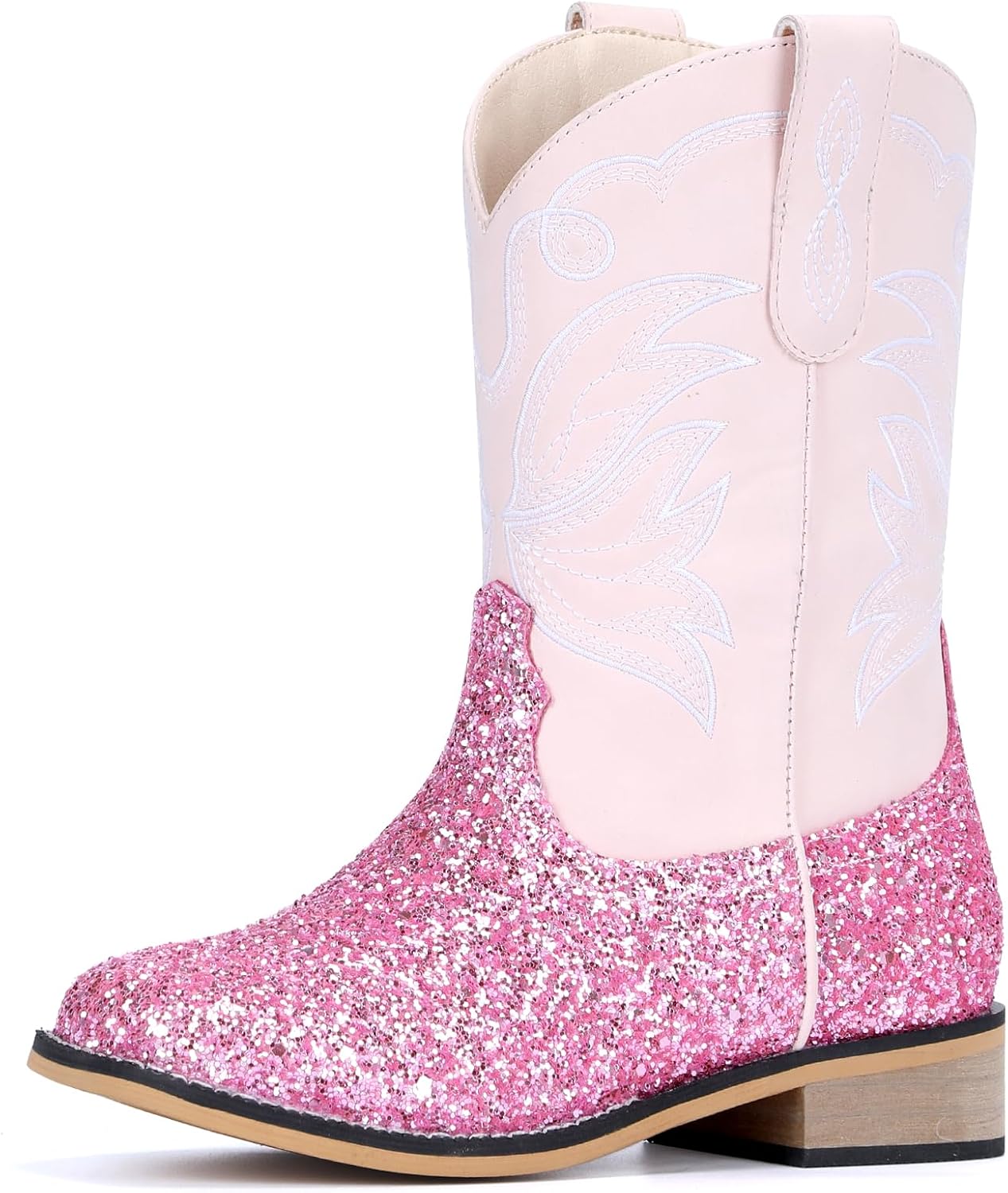 

Детские ковбойские сапоги WOKOOT для мальчиков и девочек, квадратный носок, вестерн, для малышей, ковбойские сапожки до середины голени из кожи, стильные для вечеринок и езды, розовый